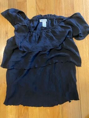 White House Black Market Navy Ruffle Off-Shoulder Blouse